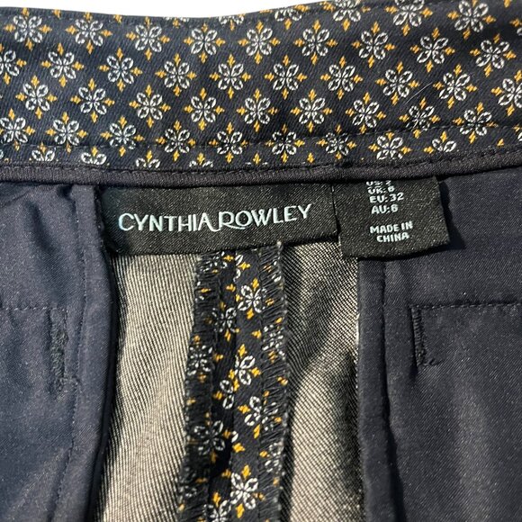 CYNTHIA ROWLEY ANKLE PANTS SIZE 2 BLACK/WHITE/MUSTARD GEOMETRIC STRETCH - Picture 5 of 9